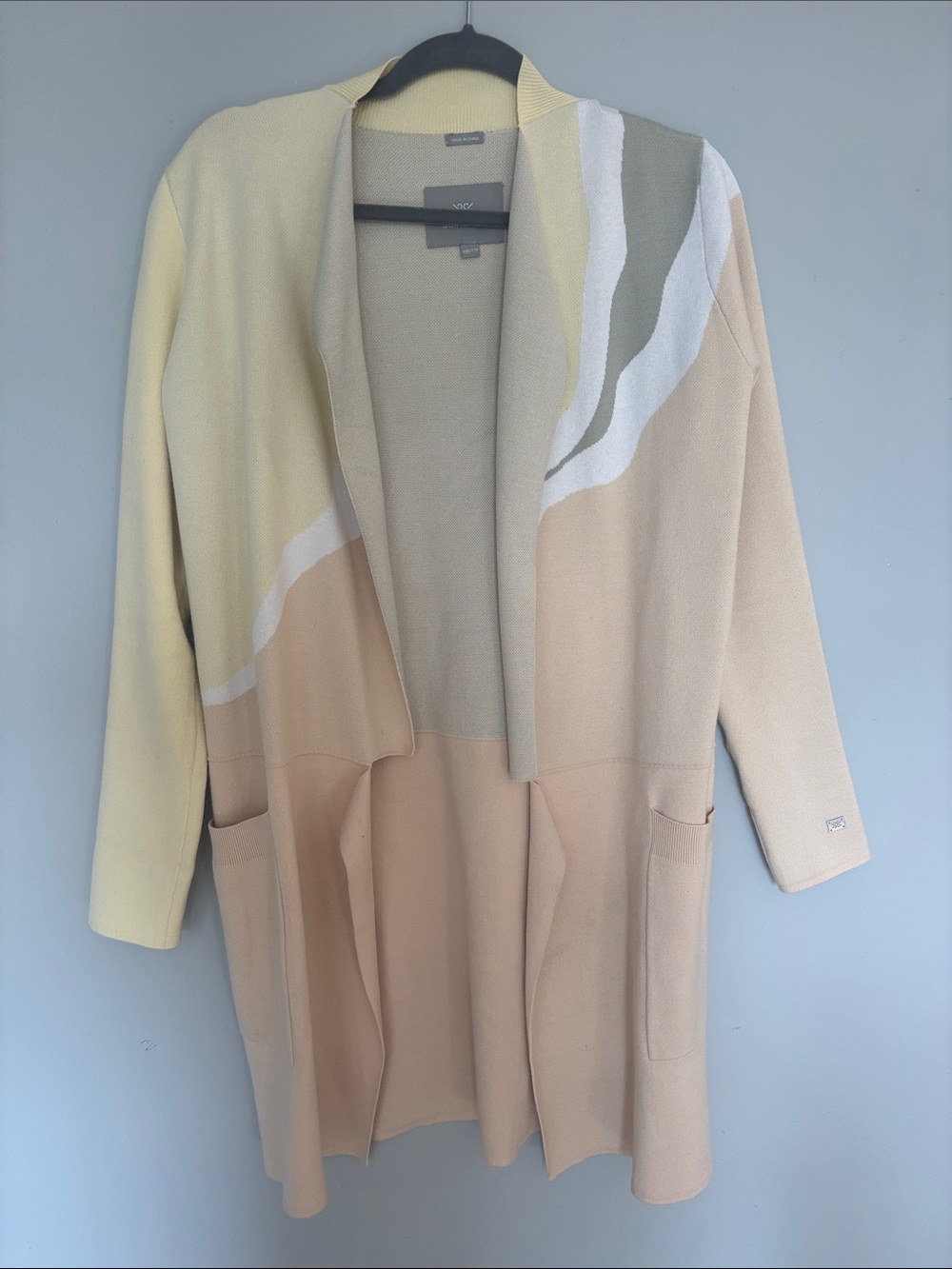 Soia & Kyo Open-Front Colorblock Cardigan in Beige, Cream & Pale Yellow